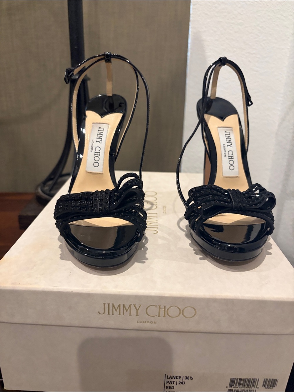 Jimmy Choo Black Patent Leather Strappy Stiletto Sandals